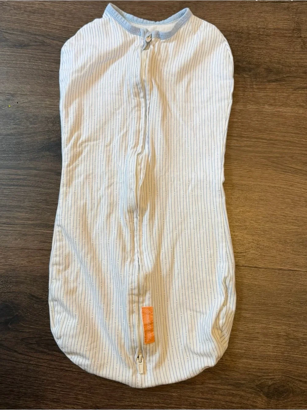 SwaddleMe White with Light Blue Trim Stripe One-Piece Swaddle